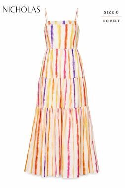 Nicholas Kerala Maxi Dress Size 0 Striped Cotton Silk Lined Pocketed Maxi